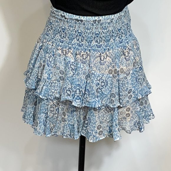 Twelfthstreet by Cynthia Vincent For Intermix Blue Floral Silk Skirt Size P - Picture 8 of 16